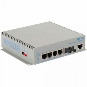 Omnitron Systems OmniConverter GHPoEBT/M Transceiver/Media Converter - Network (RJ-45) - 4 x 60W PoE (RJ-45) Ports - 1 x ST Ports - Multi-mode - 0 mil Fiber - - 3100B-0-14-9Z