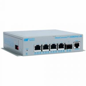 Omnitron Systems OmniConverter 10GMGPoE+/M, 1x SFP/SFP+, 4x RJ-45 PoE/PSE, 5 Year Warranty - 4 Ports - Manageable - 10 Gigabit Ethernet - 10GBase-X, 10GBase-T - 2 Layer Supported - 9656-0-14-9