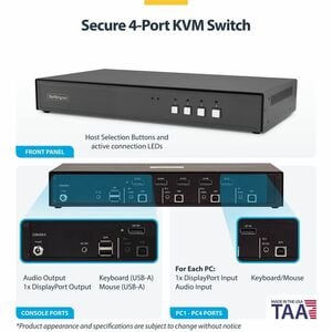 StarTech.com SECURE 4-PORT DISPLAYPORT KVM NIAP 4.0 MADE IN THE USA CK4-P104