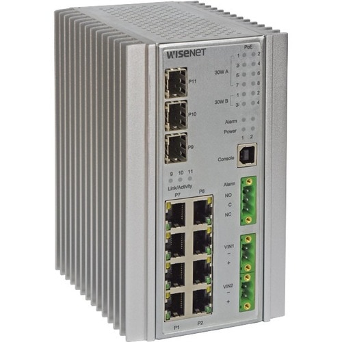 HANWHA 11 PORT HARDENED MANAGED GB SWITCH WITH 60W POE DIN RAIL 9BL433