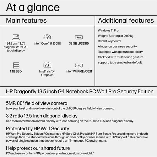 HP I SMART BUY DRAGONFLY G4 I7-1365U 13.5IN 32GB 1TB W11 PRO64 878H8UT#ABA - Image 7