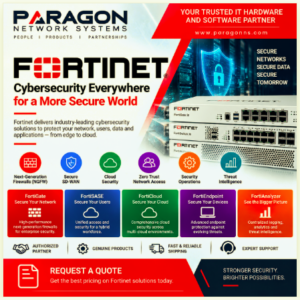 Fortinet FortiGate firewalls, SD-WAN, cloud security and zero trust cybersecurity solutions from Paragon Network Systems